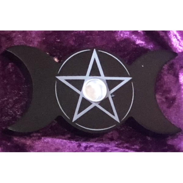 Candle Holder Black Triple Moon